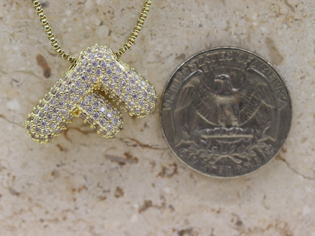 STG Pave Bubble Initial "F" Pendant Necklace – Trendy 100% Alloy Rhinestone Letter Necklace for Personalized Style