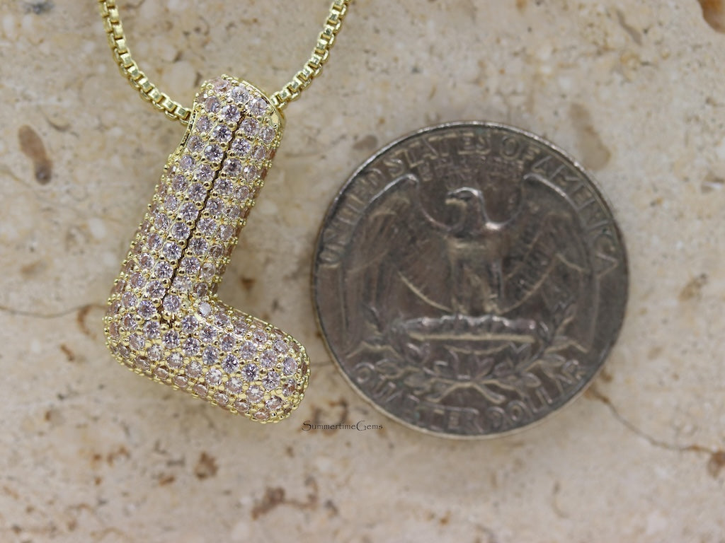 STG Pave Bubble Initial "L" Pendant Necklace – Trendy 100% Alloy Rhinestone Letter Necklace for Personalized Sparkle