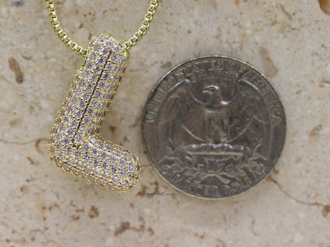 STG Pave Bubble Initial "L" Pendant Necklace – Trendy 100% Alloy Rhinestone Letter Necklace for Personalized Sparkle