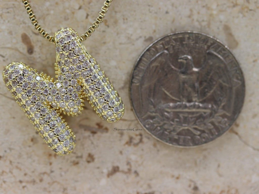 STG Pave Bubble Initial "M" Pendant Necklace – Trendy Rhinestone Letter Necklace in 100% Alloy for Bold Personalized Fashion