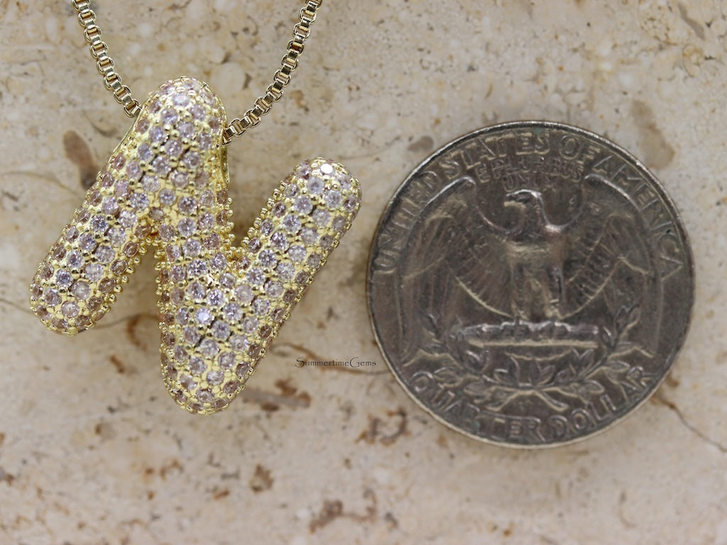STG Pave Bubble Initial "N" Pendant Necklace – Sparkly 100% Alloy Custom Letter Necklace for Trendy Personalized Style