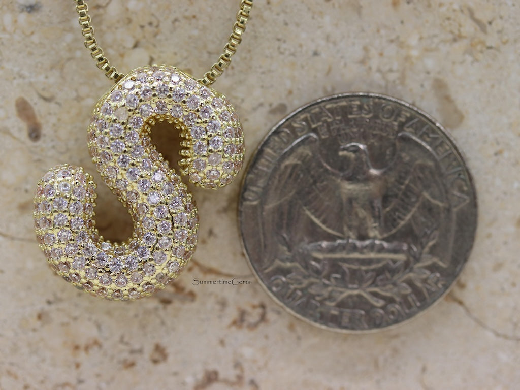 STG Pave Bubble Initial "S" Pendant Necklace – Trendy Sparkling Letter Necklace in 100% Alloy for Personalized Style
