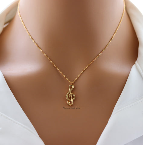 STG 18K Gold Plated Music Note Pendant Necklace – Elegant Jewelry Gift for Musicians and Music Lovers
