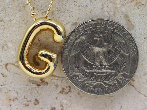 STG 18K Gold Plated Balloon Initial "G" Pendant Necklace – Trendy Puffy Letter Necklace for Personalized Glam