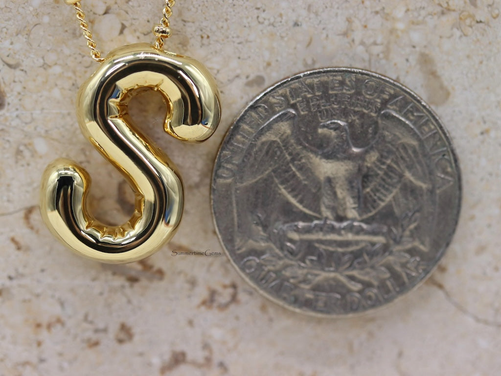 STG 18K Gold Plated Balloon Initial "S" Pendant Necklace – Trendy Puffy Letter Necklace for Personalized Everyday Style