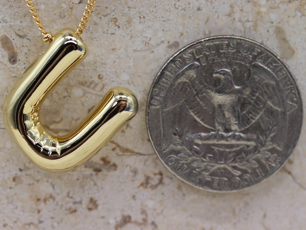 STG 18K Gold Plated Balloon Initial "U" Pendant Necklace – Trendy Puffy Letter Necklace for Personalized Everyday Style