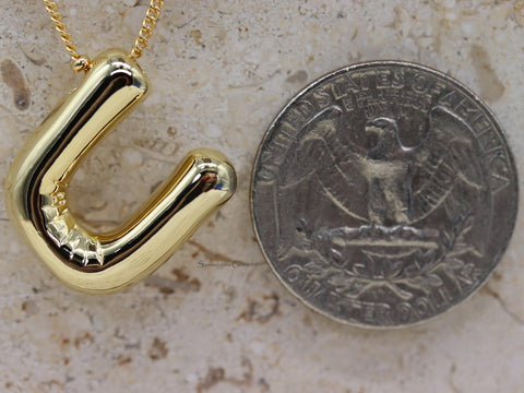 STG 18K Gold Plated Balloon Initial "U" Pendant Necklace – Trendy Puffy Letter Necklace for Personalized Everyday Style