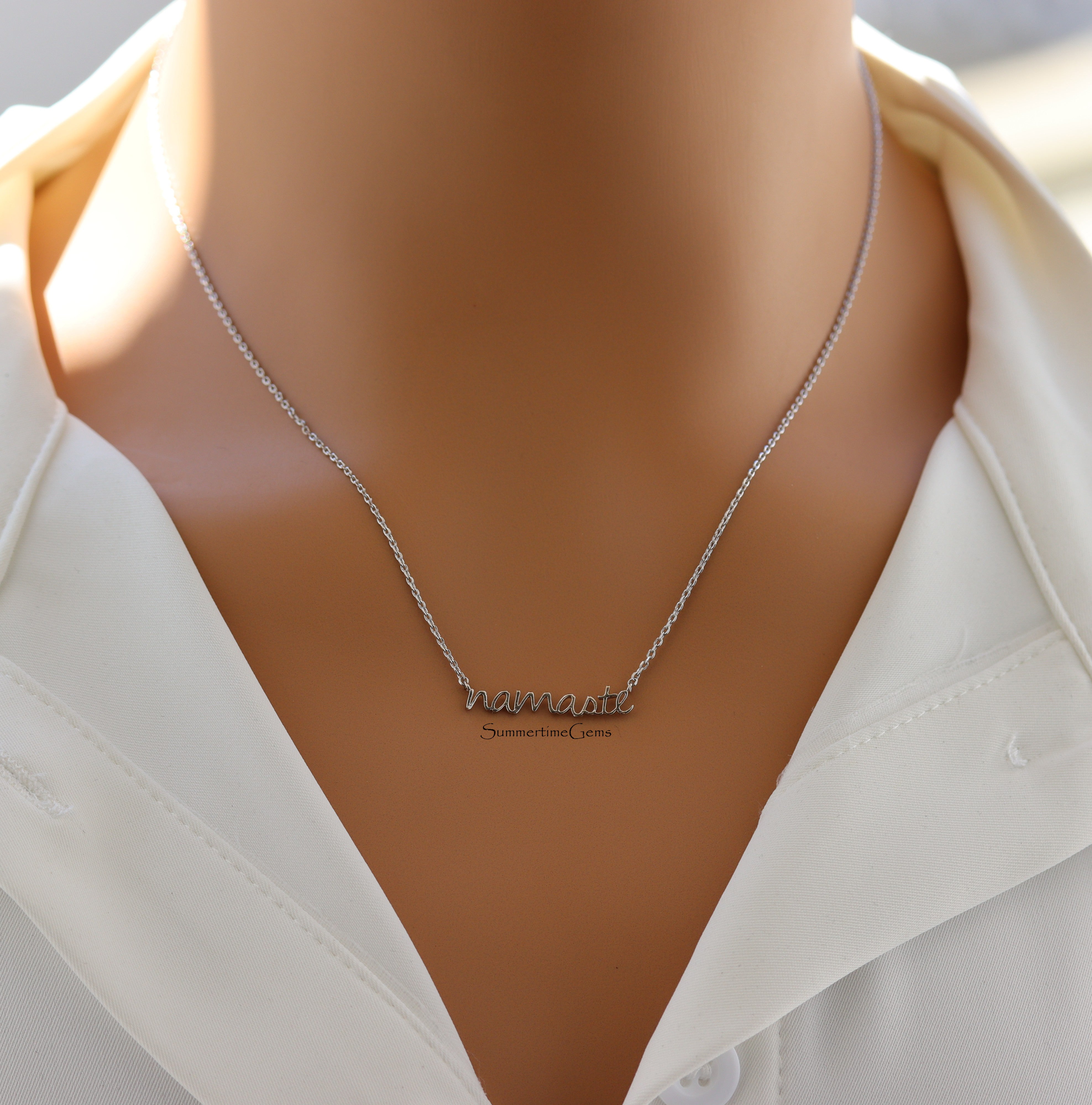 STG 18K Gold Plated “Namaste” Handwritten Pendant Necklace – Yoga Inspired Mindfulness Jewelry for Women