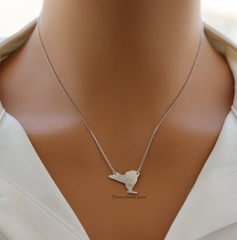 STG 18K Gold Plated Dainty Brushed New York State Pendant Necklace – Minimalist City and State Pride Jewelry for Everyday Wear