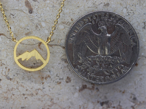 STG 18K Gold Plated Mountain Range Cutout Circle Pendant Necklace – Adventure-Inspired Jewelry for Nature Lovers