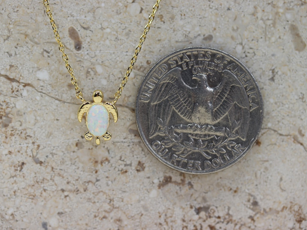 STG 18K Gold Plated Dainty Opal Shell Sea Turtle Pendant Necklace – Ocean-Inspired Coastal Jewelry for Nature Lovers