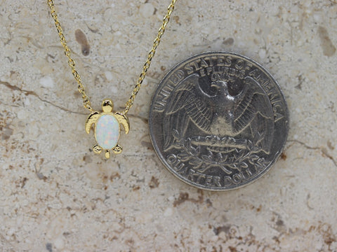 STG 18K Gold Plated Dainty Opal Shell Sea Turtle Pendant Necklace – Ocean-Inspired Coastal Jewelry for Nature Lovers
