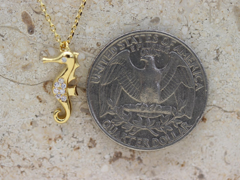 STG 18K Gold Plated Mini Seahorse CZ Pendant Necklace – Dainty Ocean-Inspired Jewelry for Beach Lovers & Trendsetters