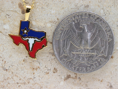 STG 18K Gold Plated Long Horn Texas State Pendant Necklace – Western-Inspired Jewelry for Texas Pride