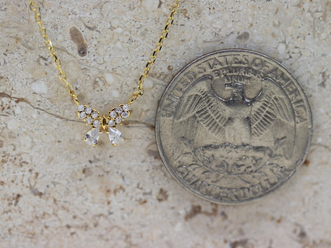 STG 18K Gold Dipped Dainty Rhinestone Pave Mini Butterfly Charm Necklace