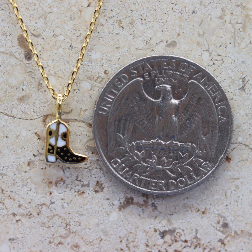 STG 18K Gold Plated Epoxy Cowboy Boots Pendant Necklace – Western Country Jewelry for Rodeo and Festival Style