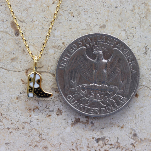 STG 18K Gold Plated Epoxy Cowboy Boots Pendant Necklace – Western Country Jewelry for Rodeo and Festival Style