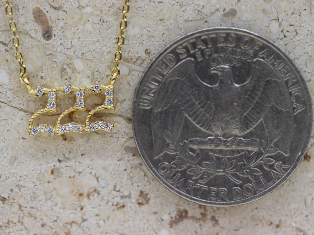 STG 18K Gold Plated Pave Angel Number 222 Pendant Necklace – Balance & Harmony Spiritual Jewelry
