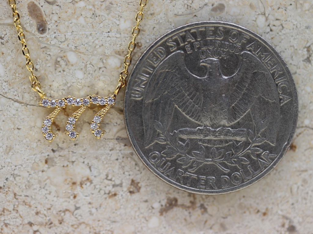 STG 18K Gold Plated Pave Angel Number 777 Necklace – Lucky Spiritual Jewelry for Abundance and Alignment