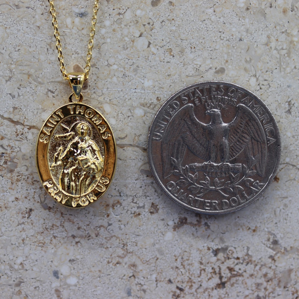 STG 18K Gold Plated St. Thomas Oval Pendant Necklace – Faith-Inspired Religious Jewelry for Everyday Wear