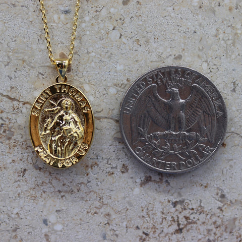 STG 18K Gold Plated St. Thomas Oval Pendant Necklace – Faith-Inspired Religious Jewelry for Everyday Wear
