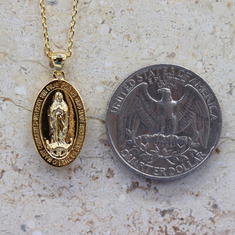 STG 18K Gold Plated Virgin Mary Oval Pendant Necklace – Elegant Religious Jewelry for Faith & Protection