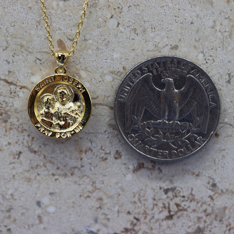 STG 18K Gold Plated St. Joseph Coin Pendant Necklace – Catholic Medal Jewelry for Protection, Faith & Fatherly Strength