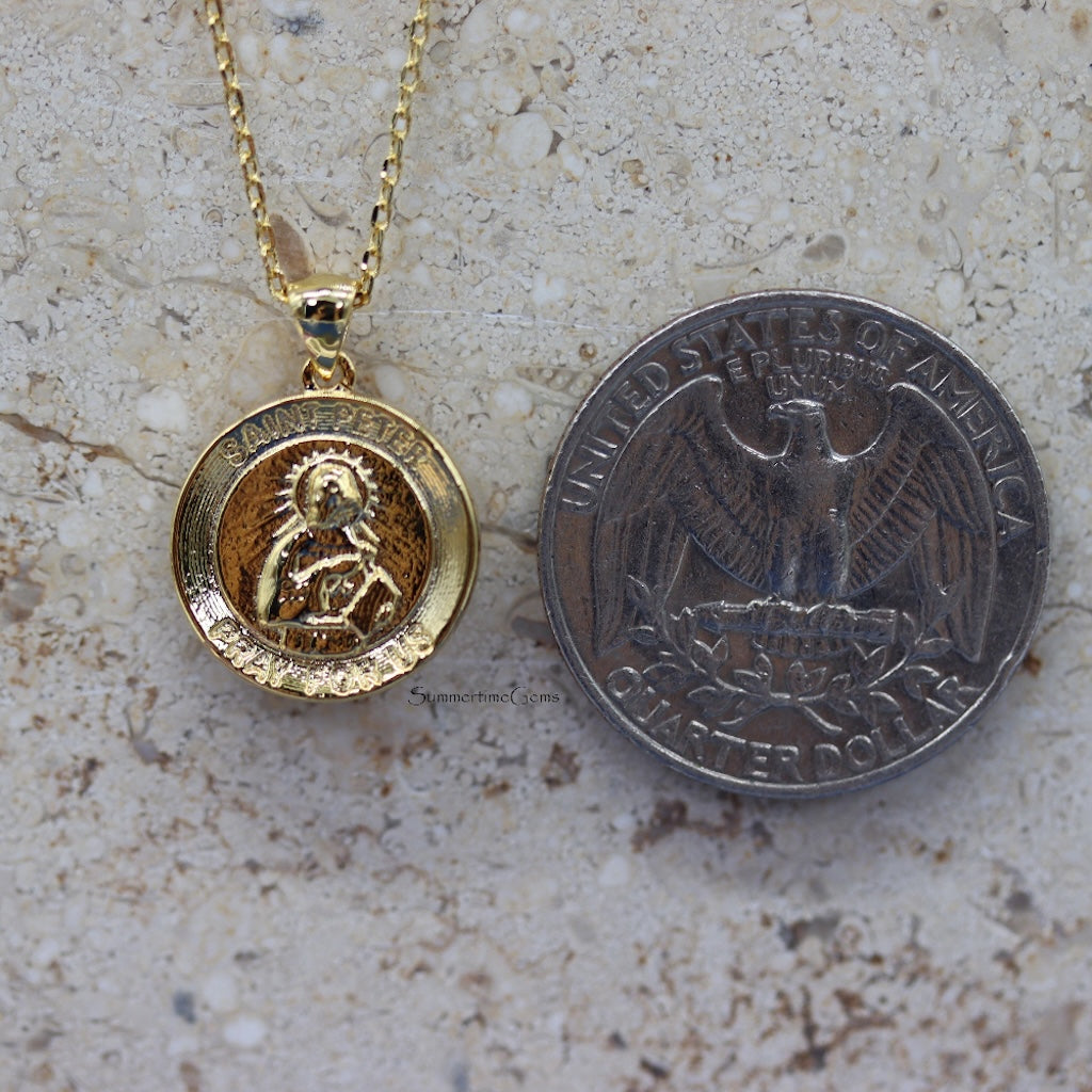 STG 18K Gold Plated St. Peter Coin Pendant Necklace – Religious & Faith Jewelry