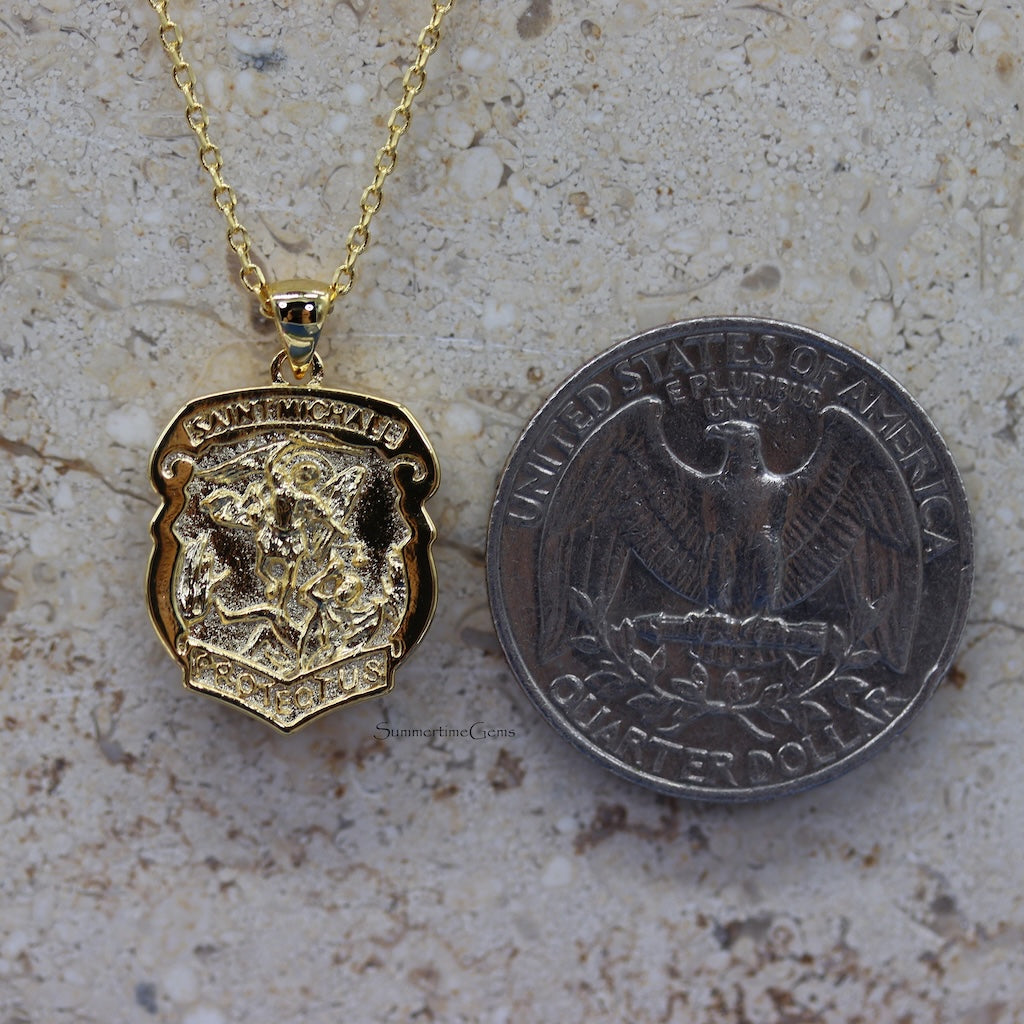 STG 18K Gold Plated St. Michael Medal Pendant Necklace – Protection & Faith Religious Jewelry