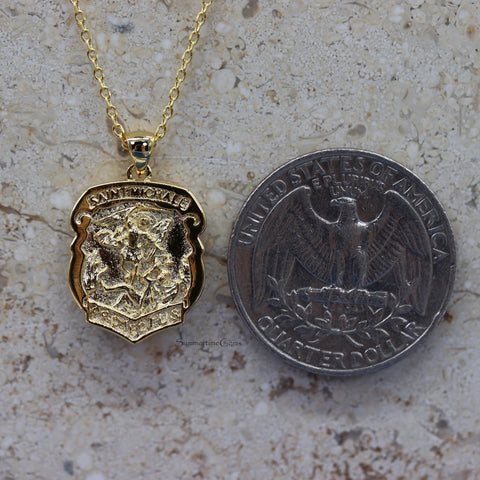 STG 18K Gold Plated St. Michael Medal Pendant Necklace – Protection & Faith Religious Jewelry