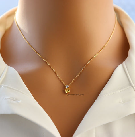 STG 18K Gold Plated November Citrine Gem Birthstone Pendant Necklace – Elegant Jewelry Gift for November Birthdays