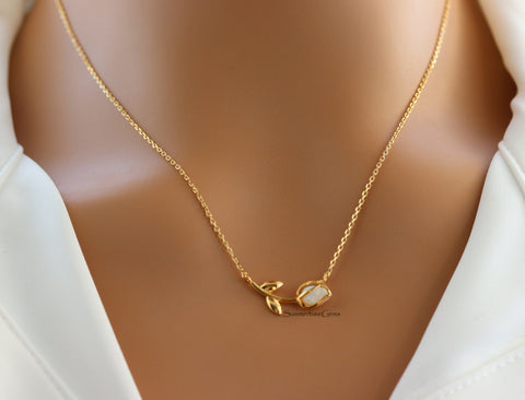 STG 18K Gold Plated October Opal Birthstone Tulip Pendant Necklace – Dainty Jewelry Gift for October Birthdays