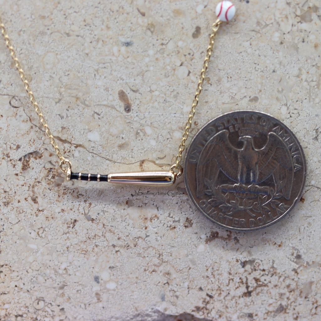 STG 18K Gold Plated Baseball Bat and Ball Pendant Necklace – Perfect Jewelry for Sports Lovers & Athletes