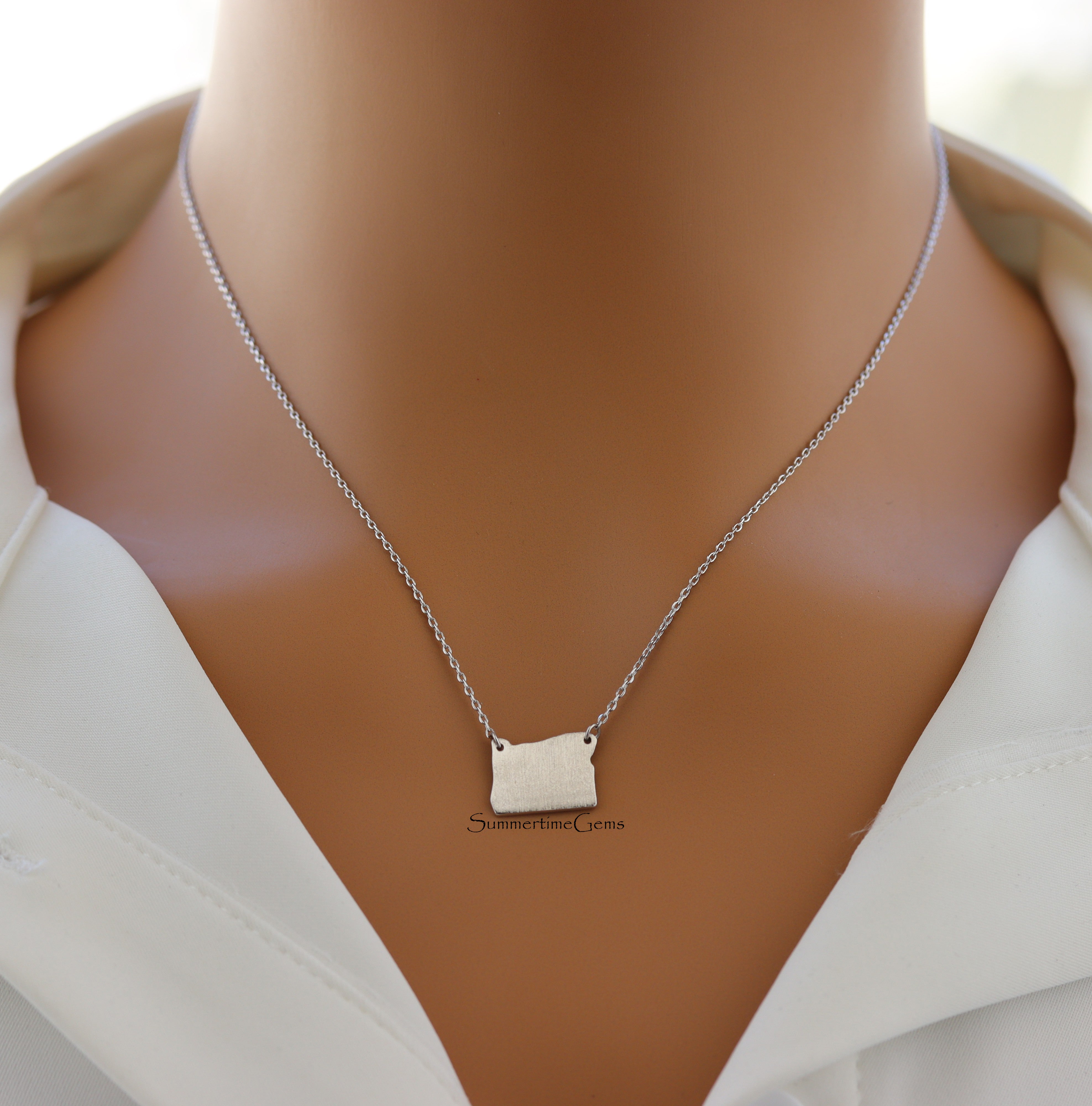 STG 18K Gold Plated Dainty Brushed Oregon State Pendant Necklace – Minimalist State Pride Jewelry for Adventure Lovers