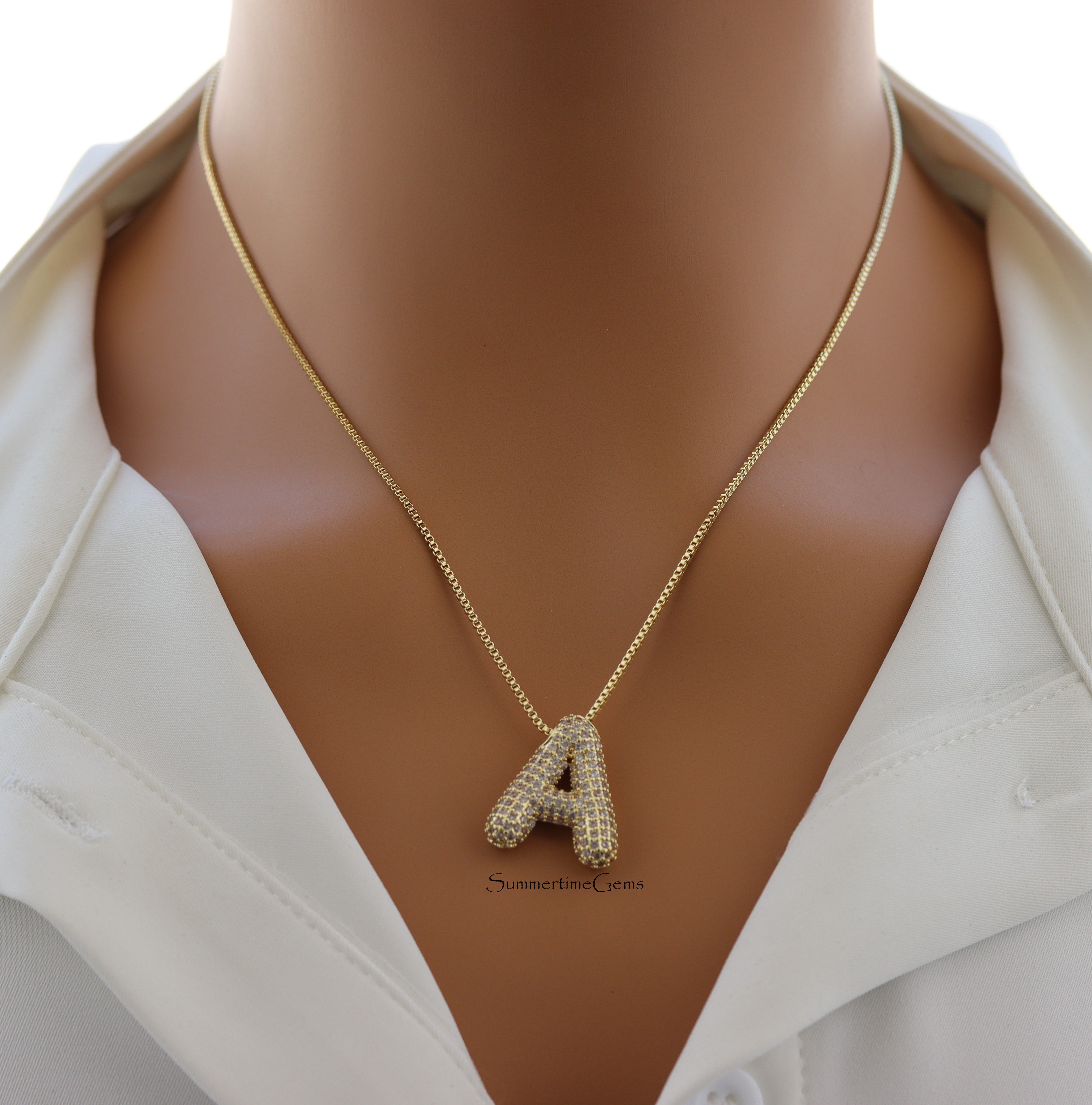 STG Pave Bubble Initial "A" Pendant Necklace – Trendy Custom Letter Necklace in 100% Alloy with Sparkling Rhinestones
