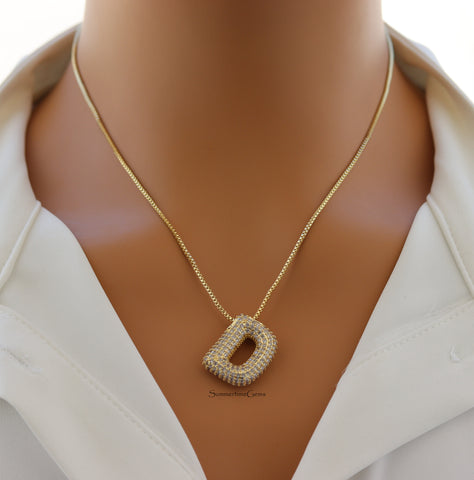 STG Pave Bubble Initial "D" Pendant Necklace – Sparkly 100% Alloy Rhinestone Letter Necklace for Bold Personalized Style