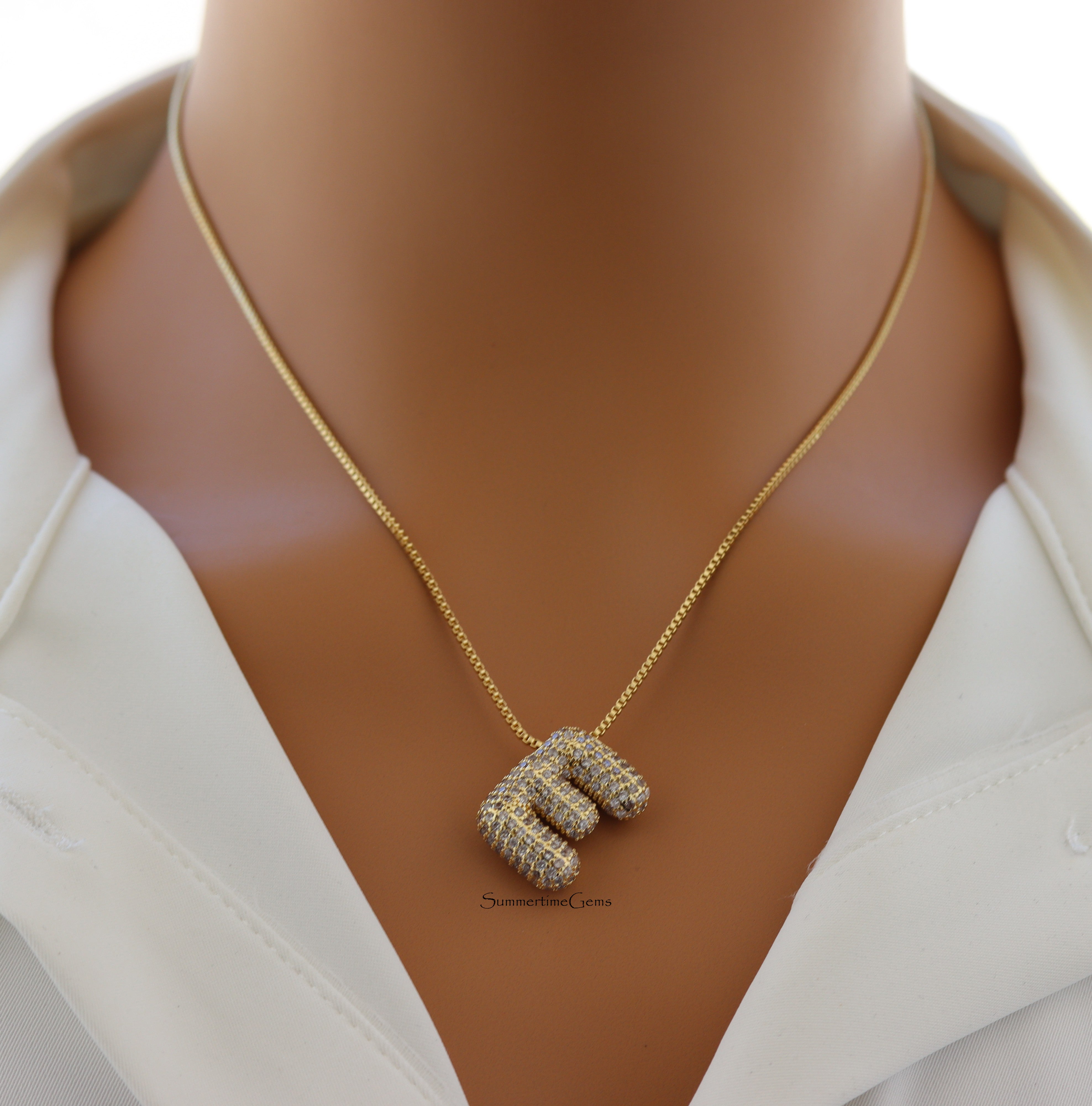 STG Pave Bubble Initial "E" Pendant Necklace – Trendy 100% Alloy Rhinestone Letter Necklace for Personalized Sparkle