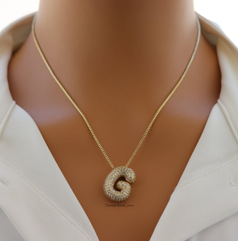 STG Pave Bubble Initial "G" Pendant Necklace – Trendy 100% Alloy Letter Necklace with Sparkling Rhinestones