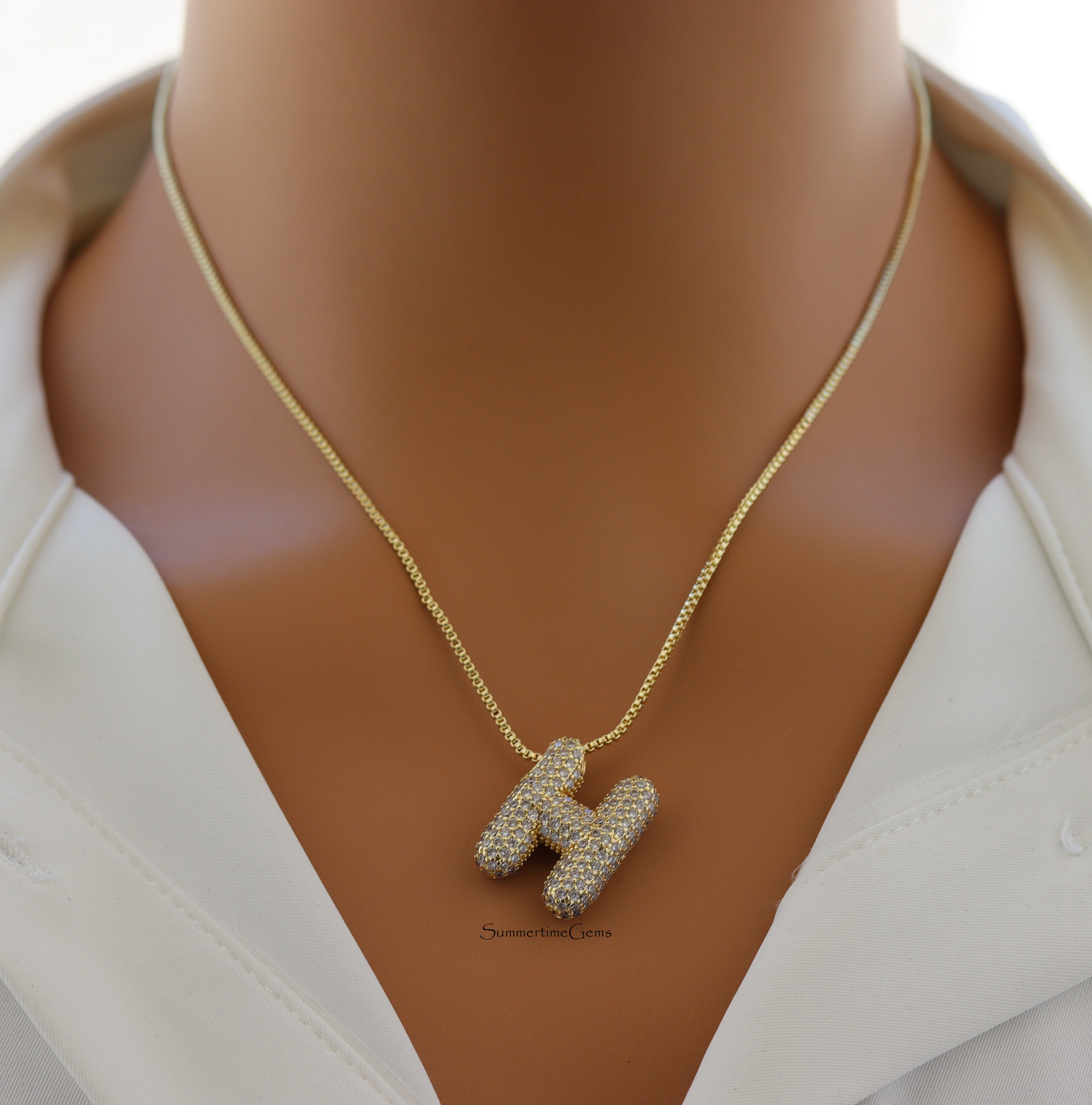 STG Pave Bubble Initial "H" Pendant Necklace – Trendy Rhinestone Letter Necklace in 100% Alloy for Personalized Glam