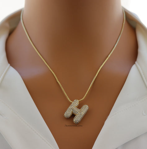 STG Pave Bubble Initial "H" Pendant Necklace – Trendy Rhinestone Letter Necklace in 100% Alloy for Personalized Glam
