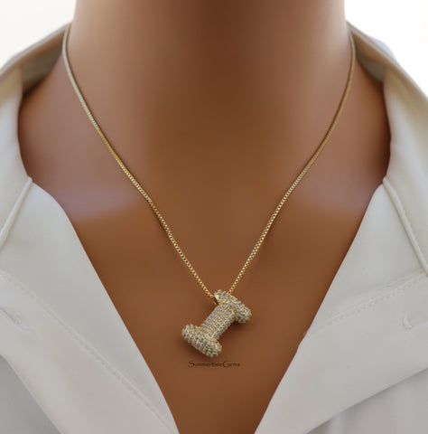 STG Pave Bubble Initial "I" Pendant Necklace – Sparkly 100% Alloy Letter Necklace for Bold Personalized Style