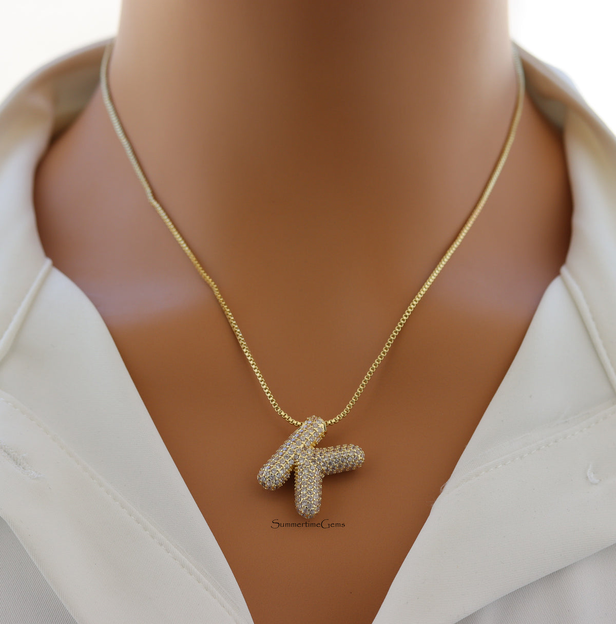 STG Pave Bubble Initial "K" Pendant Necklace – Trendy Rhinestone Letter Necklace in 100% Alloy for Bold, Personalized Style