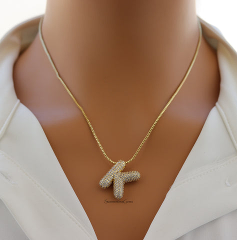 STG Pave Bubble Initial "K" Pendant Necklace – Trendy Rhinestone Letter Necklace in 100% Alloy for Bold, Personalized Style