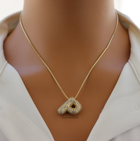 STG Pave Bubble Initial "P" Pendant Necklace – Trendy 100% Alloy Rhinestone Letter Necklace for Personalized Sparkle