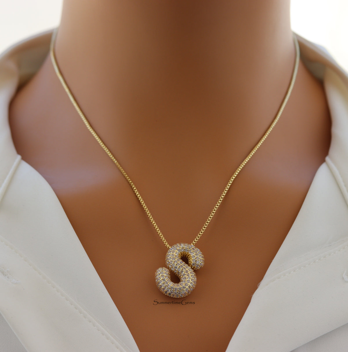 STG Pave Bubble Initial "S" Pendant Necklace – Trendy Sparkling Letter Necklace in 100% Alloy for Personalized Style
