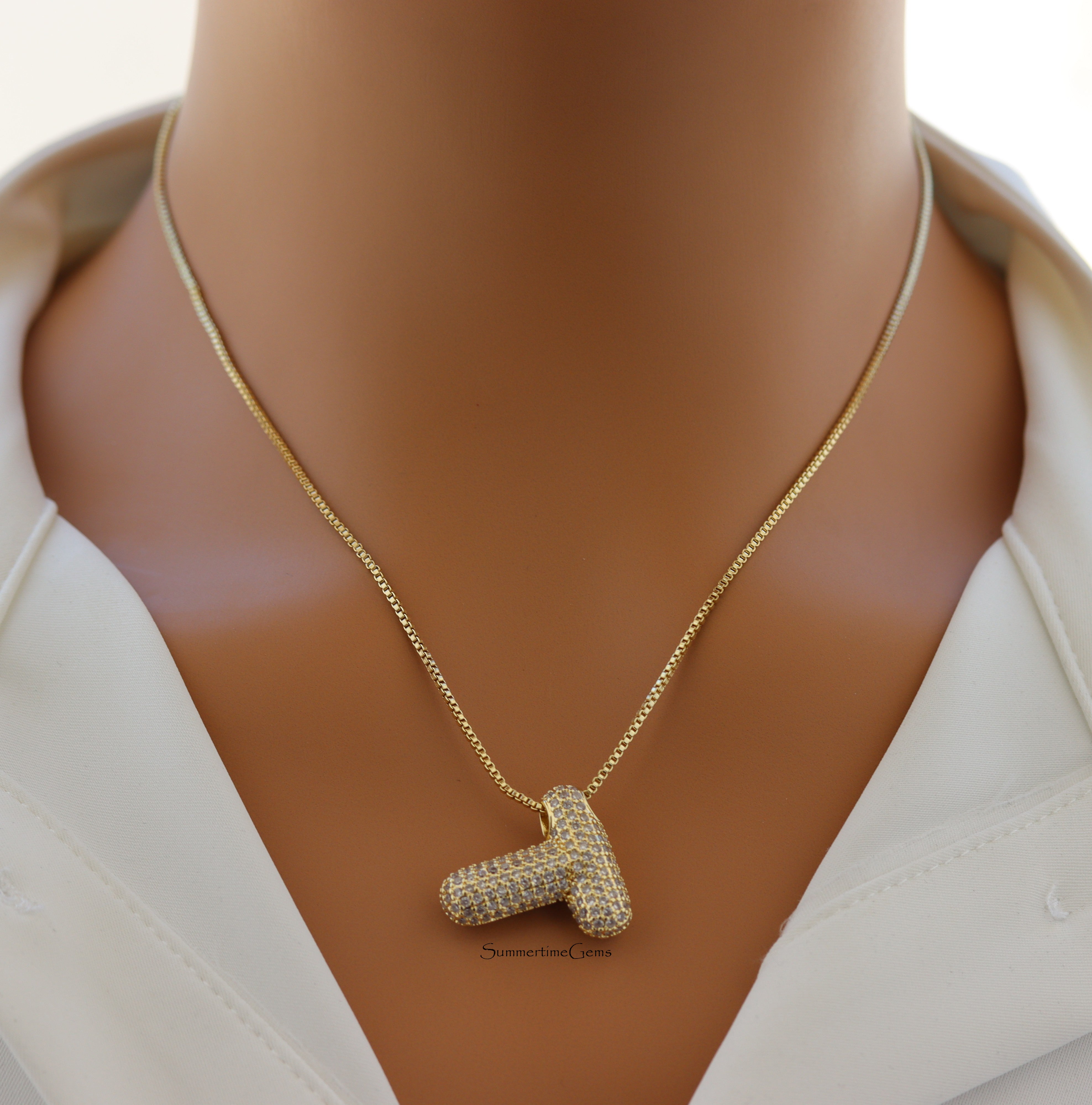 STG Pave Bubble Initial "T" Pendant Necklace – Sparkly 100% Alloy Rhinestone Letter Necklace for Personalized Statement Style