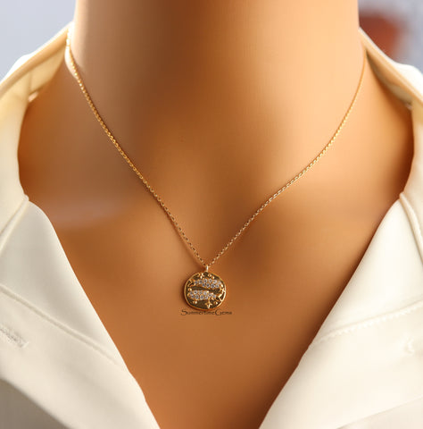 STG 18K Gold Plated Pisces Constellation Zodiac Pendant Necklace (February 19 – March 20) – Dreamy Astrology Jewelry for Creative Souls