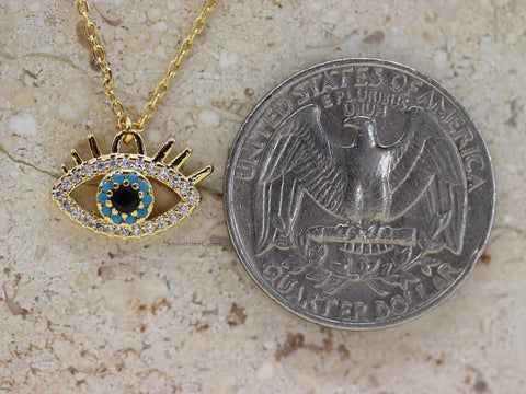 STG 18K Gold Plated Rhinestones Evil Eye Pendant Necklace – Protective & Sparkly Jewelry for Positive Energy