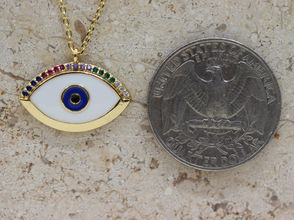 STG 18K Gold Plated Dainty Evil Eye Pendant Necklace – Sparkly CZ Protection Charm Jewelry