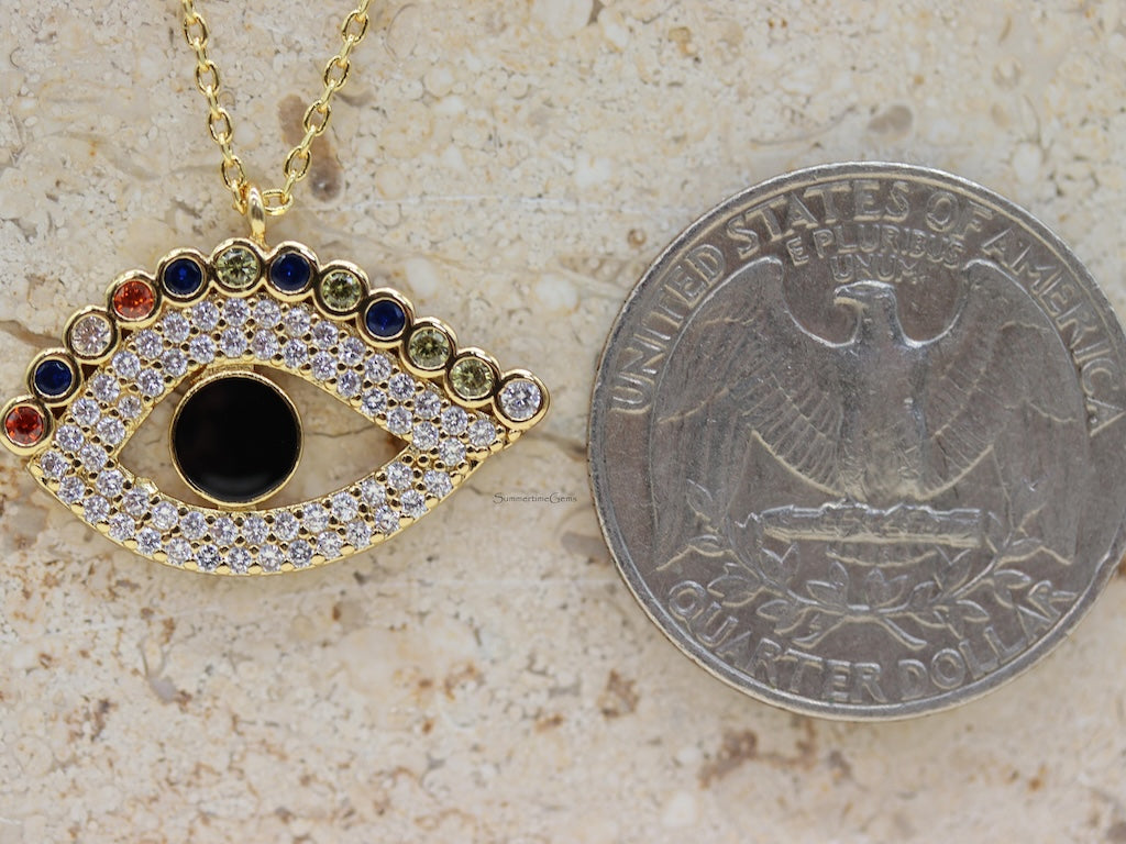 STG 18K Gold Plated CZ Evil Eye Pendant Necklace – Dainty Protection Jewelry with Sparkling Cubic Zirconia